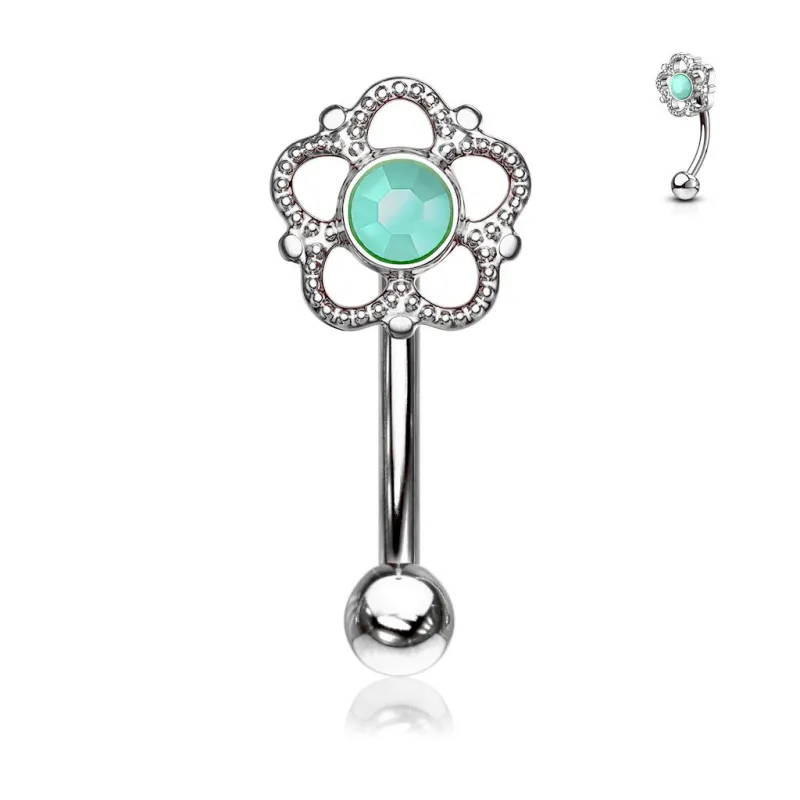 Piercing arcade acier fleur filigrane turquoise