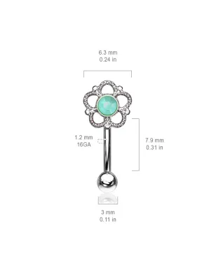 Piercing arcade acier fleur filigrane turquoise