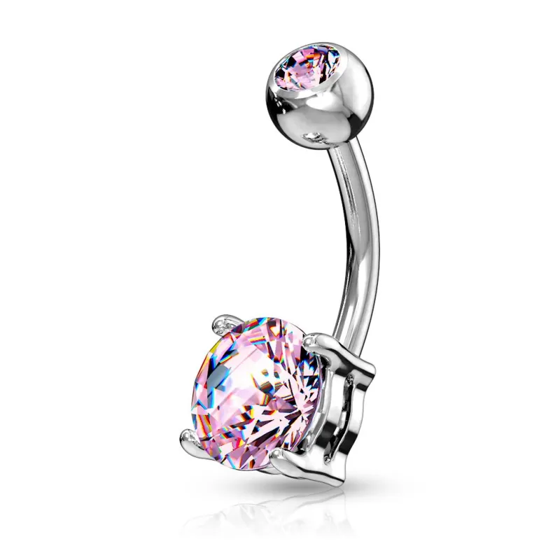 Piercing nombril solitaire zirconium rond rose