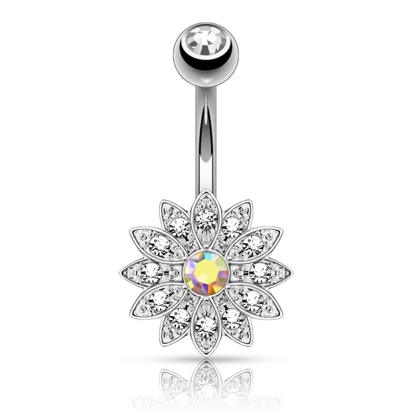 Piercing nombril petite fleur cristal aurore boréale