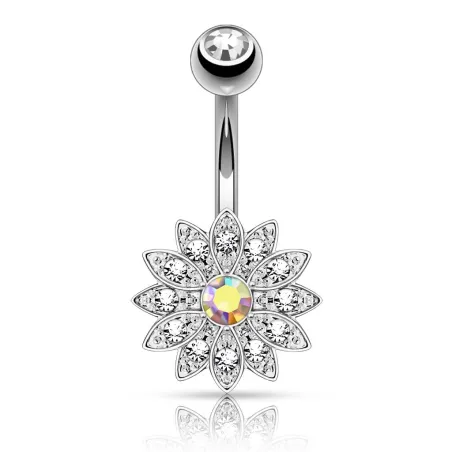 Piercing nombril petite fleur cristal aurore boréale