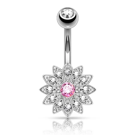 Piercing nombril petite fleur cristal rose