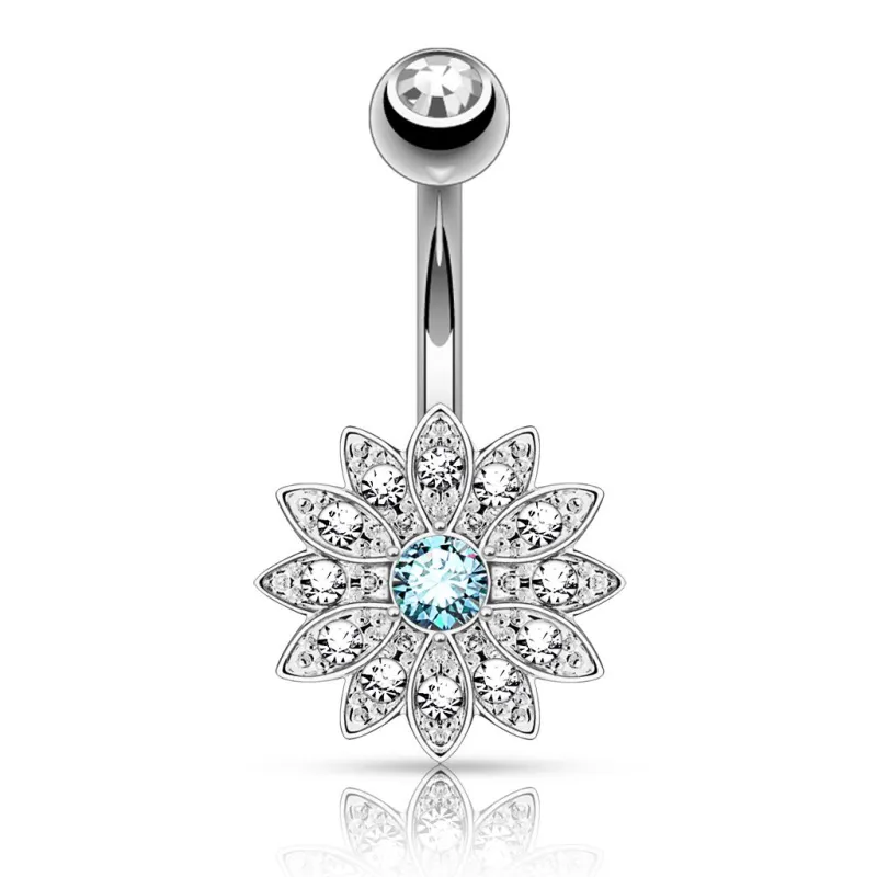 Piercing nombril petite fleur cristal turquoise