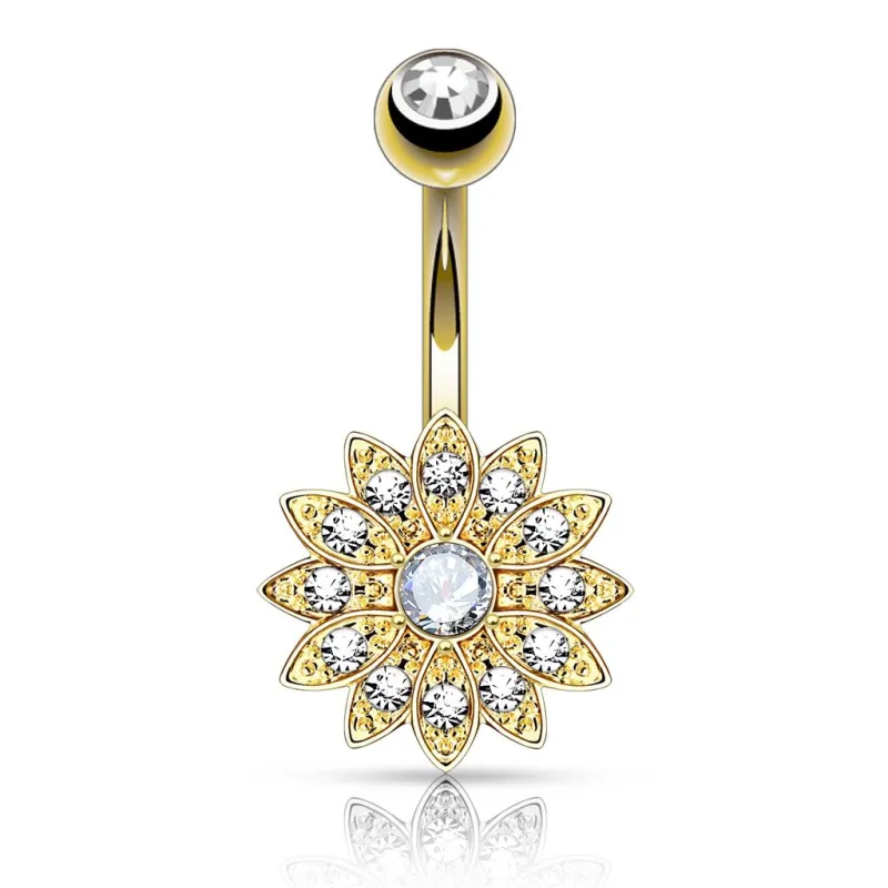 Piercing nombril petite fleur cristal plaqué or