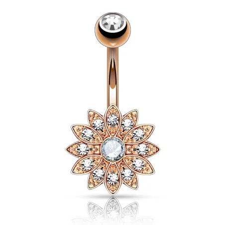 Piercing nombril petite fleur cristal plaqué or rose