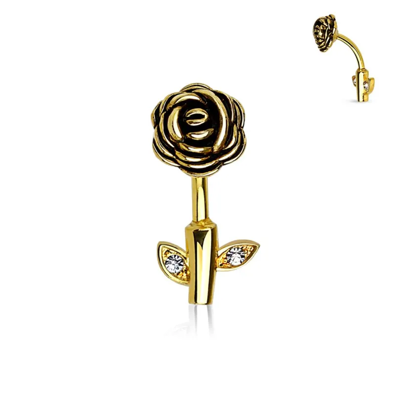 Piercing nombril plaqué or tige rose