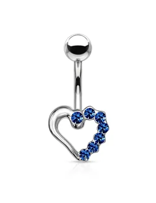 Piercing nombril coeur pavé sur moitié