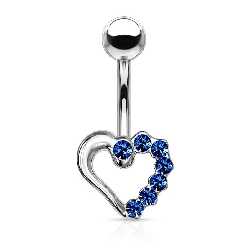 Piercing nombril coeur pavé sur moitié