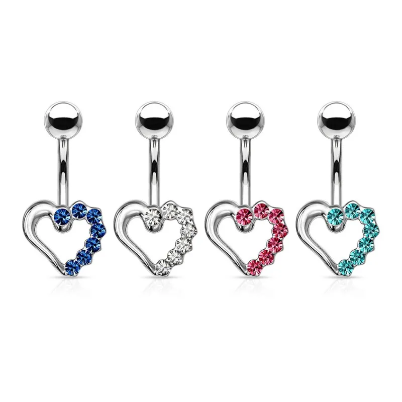 Piercing nombril coeur pavé sur moitié