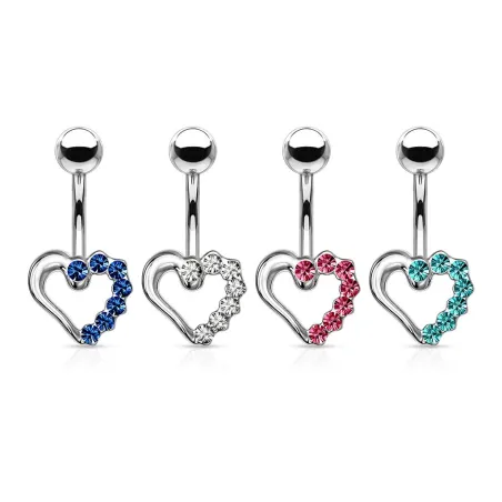 Piercing nombril coeur pavé sur moitié