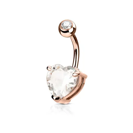 Piercing nombril solitaire plaqué or rose coeur blanc