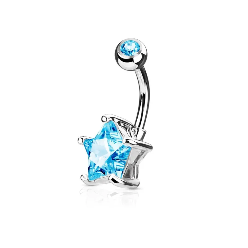 Piercing nombril solitaire zirconium étoile turquoise