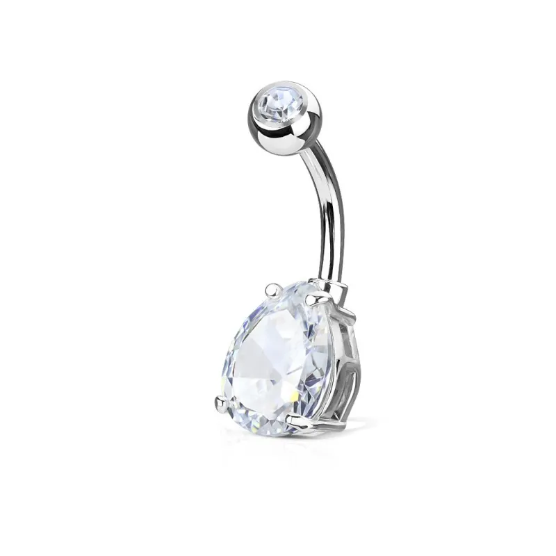 Piercing nombril solitaire zirconium larme blanche