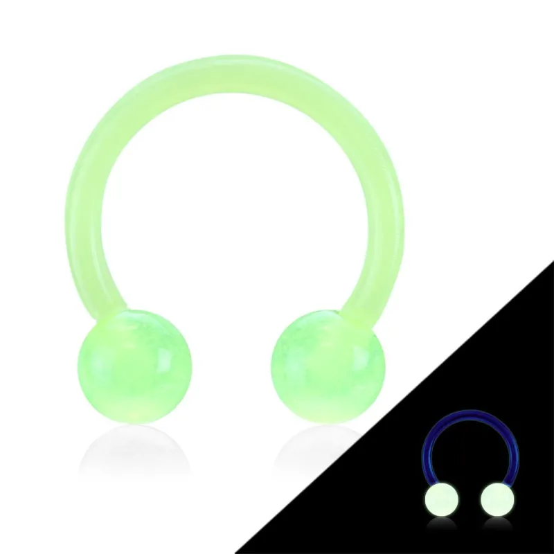 Piercing oreille fer à cheval Bioflex glow in the dark vert