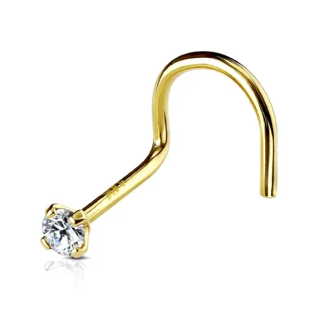 Piercing nez or jaune 14 carats tige courbée pierre de 3 mm