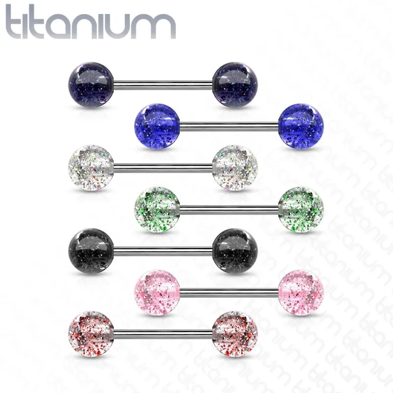 Piercing Langue Barbell Titane G23 Boules Ultra Glitter