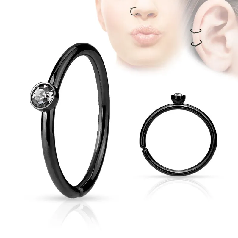 Piercing nez anneau noir cristal blanc