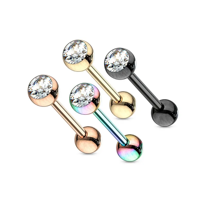 Lot de 4 piercing langue acier IP cristal