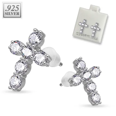 Paire boucles d'oreille argent croix pavée de strass