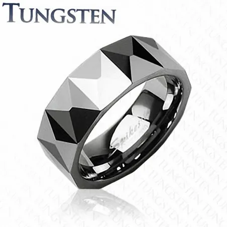 Bague Tungstène Prismes Triangulaires - Bague homme et femme en tungstene