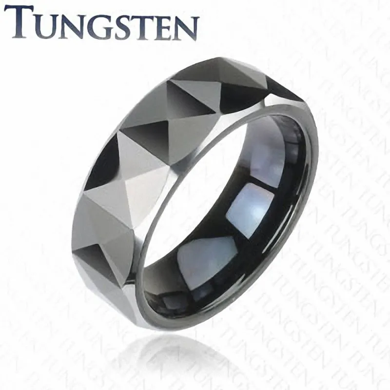 Bague Tungstène Noire Prismes