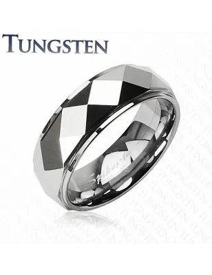 Bague homme tungstène à facettes losanges