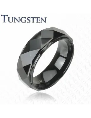 Bague homme tungstène noir à facettes losanges