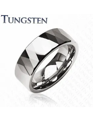 Bague homme tungstène design multi facettes et prismes