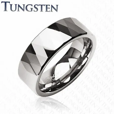 Bague homme tungstène design multi facettes et prismes