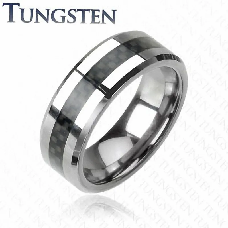 Bague Tungstène avec fibre de carbone noire 