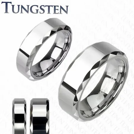 Bague Tungstène Bords Multi-Facettes Prismes - Bague homme et femme en tungstene