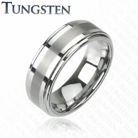 Bague Tungstène bande Mat centrale - Bague homme et femme en tungstene