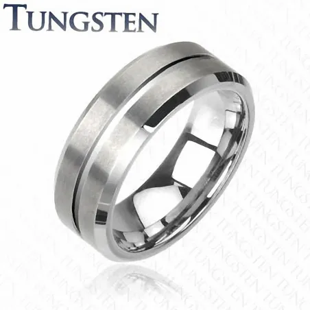 Bague Tungstène finition Mat et Ligne Brillante - Bague homme et femme en tungstene