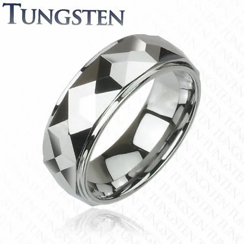 Bague pour hommes en tungstène multiples facettes