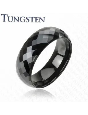 Bague homme en tungstène noire multiples facettes