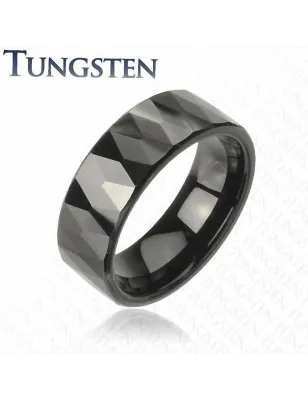 Bague homme en tungstène noire multiples prismes