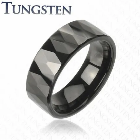 Bague homme en tungstène noire multiples prismes