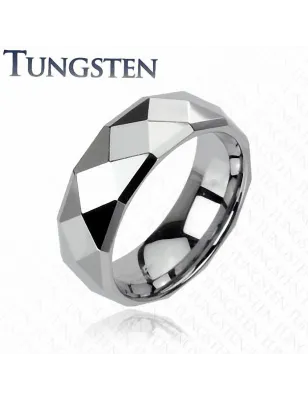 Bague tungstène homme femme à facettes