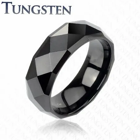 Bague Tungstène Noire Facettes - Bague homme et femme en tungstene