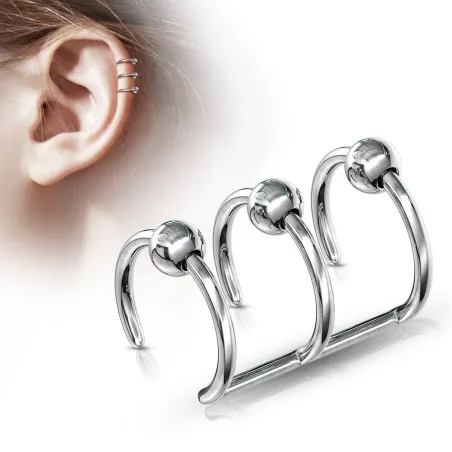 Faux Piercing Oreille Cartilage Triple Anneaux Billes - Bijou Faux Piercing