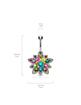 Piercing nombril fleur pétales multiclores