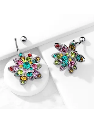 Piercing nombril fleur pétales multiclores