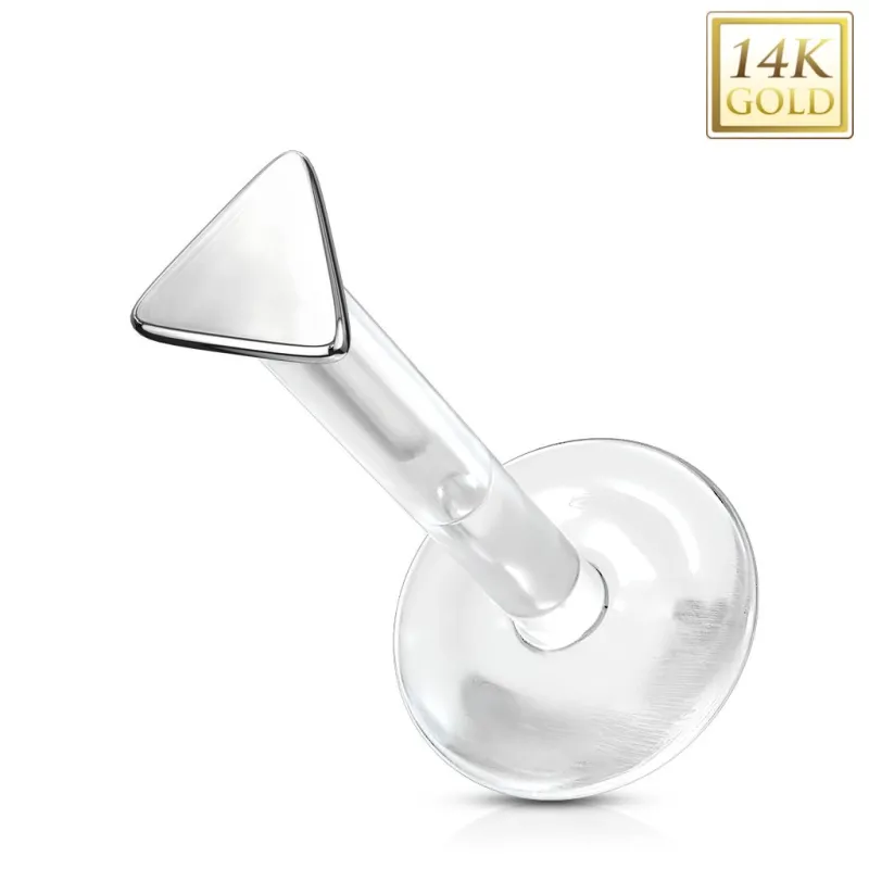 Piercing oreille labret Bioplast triangle en Or Blanc 14 Carats