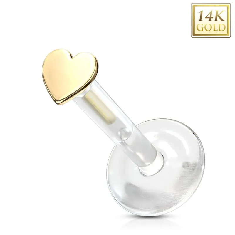 Piercing oreille labret Bioplast coeur en Or Jaune 14 Carats