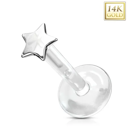 Piercing labret Bioplast étoile en Or Blanc 14 Carats