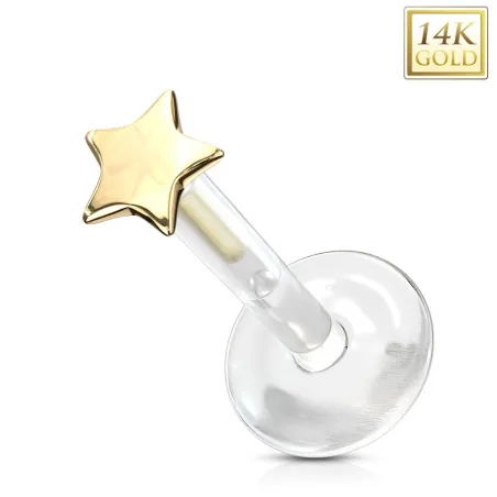 Piercing labret Bioplast étoile en Or Jaune 14 Carats