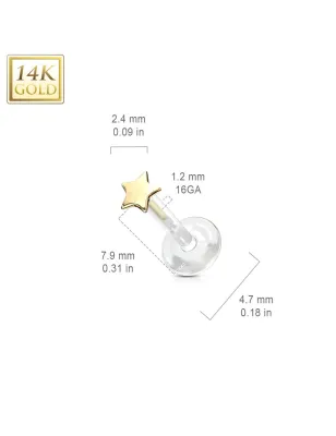 Piercing labret Bioplast étoile en Or Jaune 14 Carats