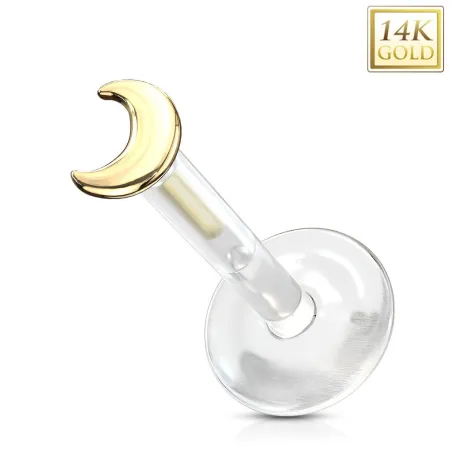 Piercing labret Bioplast embout lune en Or Jaune 14 Carats