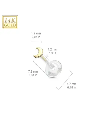 Piercing oreille labret Bioplast embout lune en Or Jaune 14 Carats