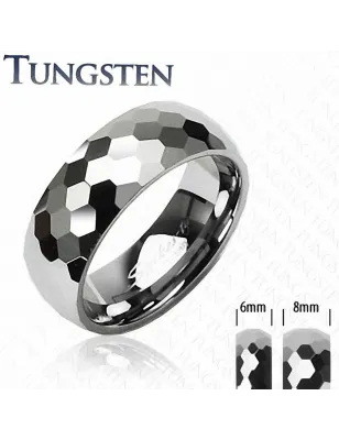 Bague Tungstène Facettes Nid d'abeille